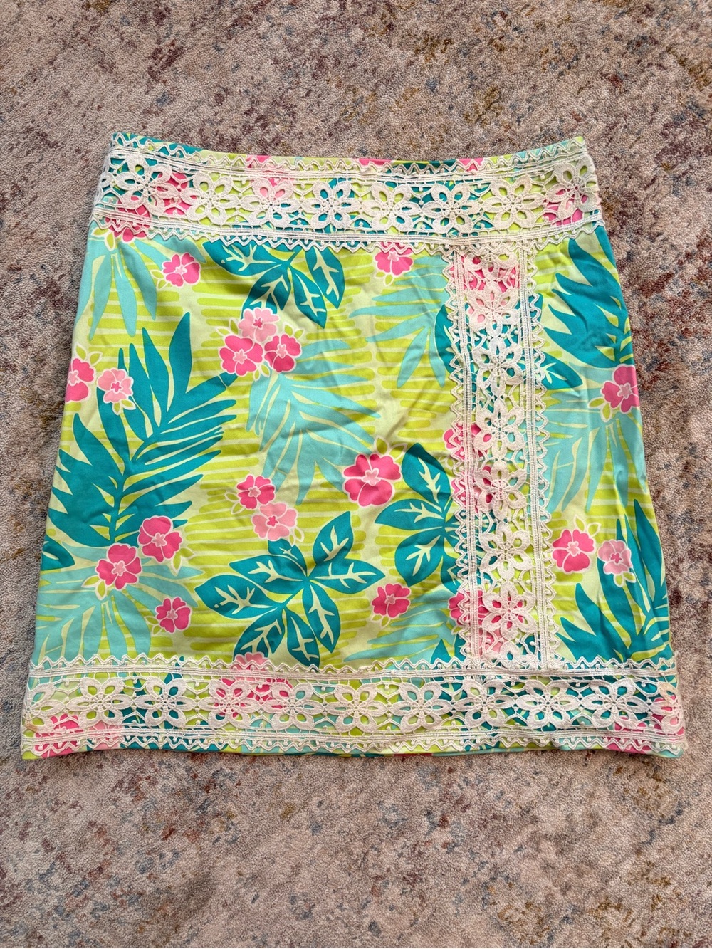 Lilly Pulitzer Women’s Floral Tropical Skirt in Lime Green and Teal